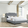 3Pc Set Bed 2X Nightstand Gray Finish Metal Handles Tapered Legs