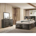 3Pc Transitional Storage Bed Dresser Mirror Bedroom Set Gray Finish Solid Wood