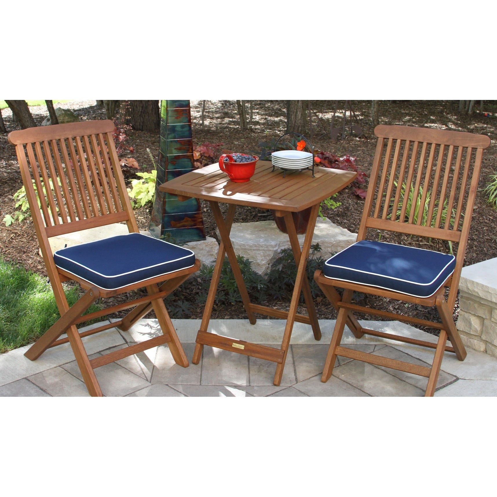 Havenside Home Eilaf 3 Piece Square Bistro Set With Blue Cushions