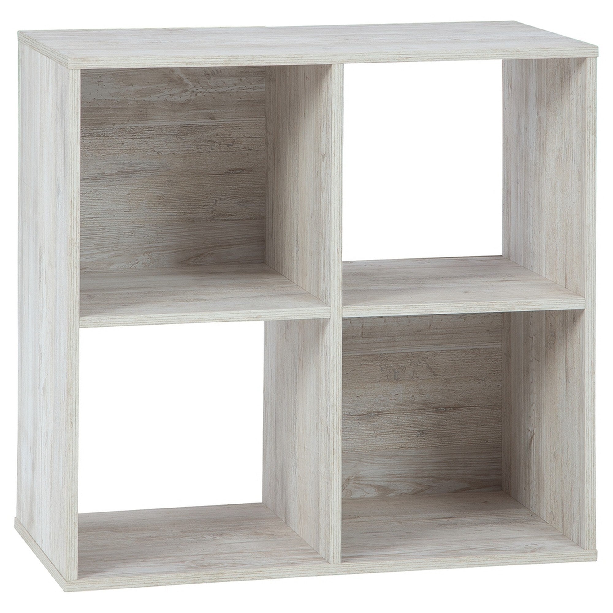 4 Cube Wooden Organizer With Grain Details Washed White