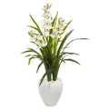 Nearly Natural 4 Foot Cymbidium Orchid Artificial Plant In White Planter