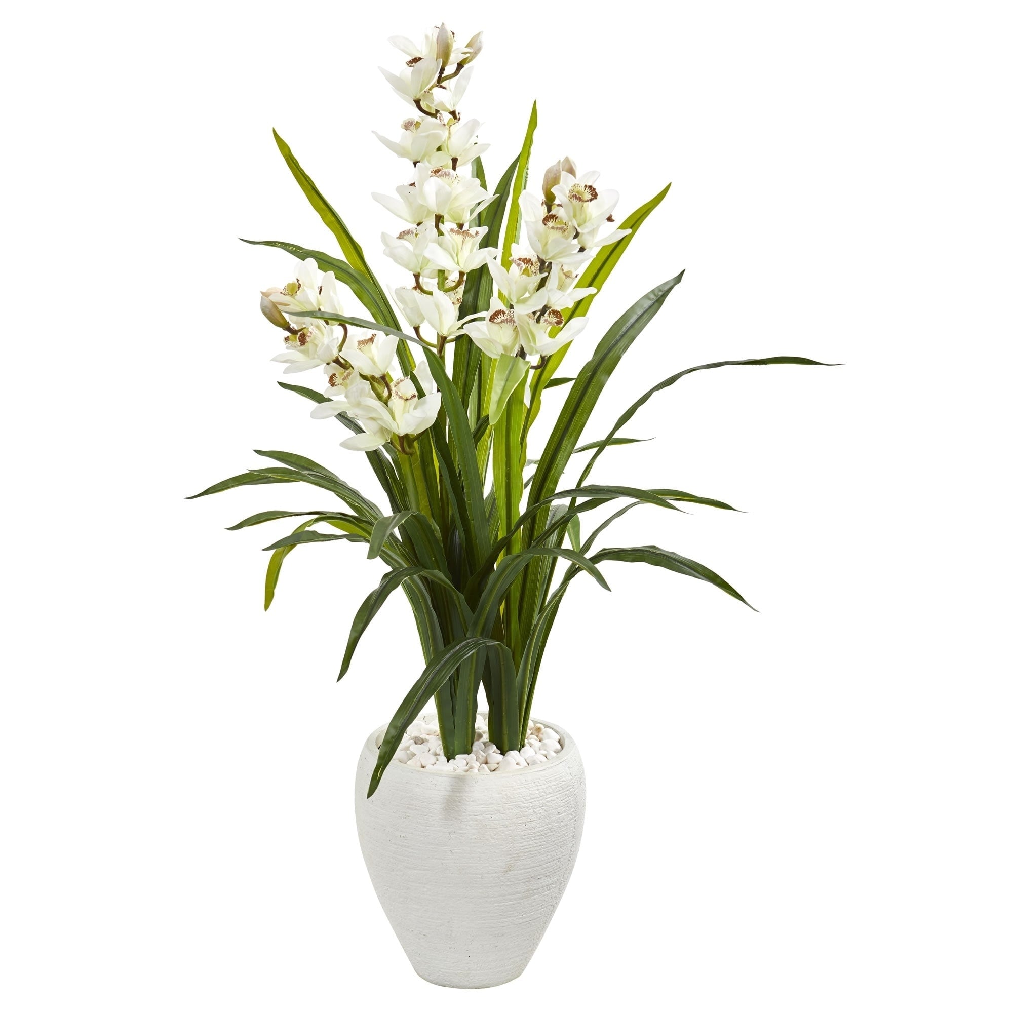 Nearly Natural 4 Foot Cymbidium Orchid Artificial Plant In White Planter