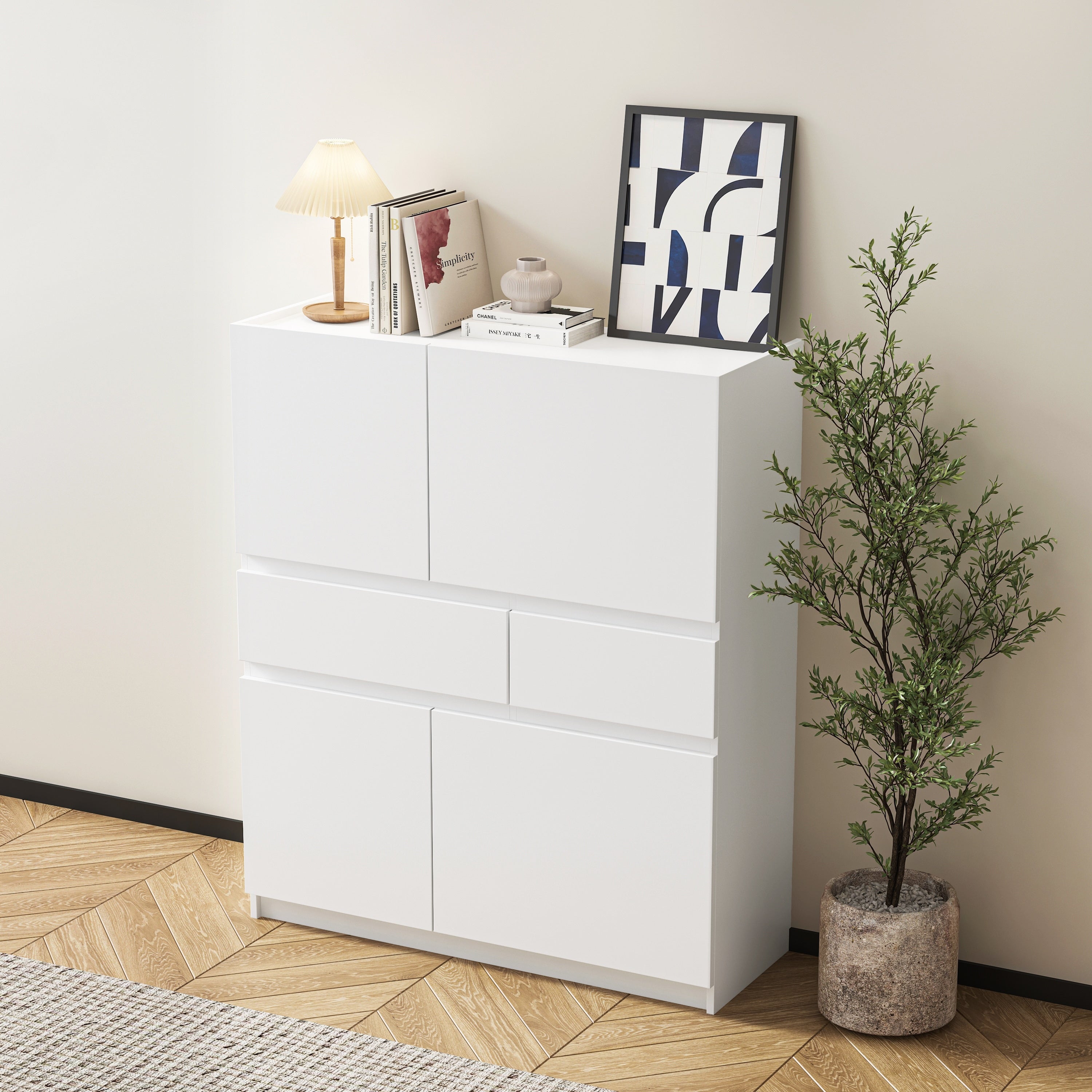 4 Door Dresser Chests Of Drawers For Living Room Bedroom White Storage Cabinet Clothing Storage Closet