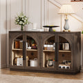 4 Door Large Storage Sideboard Buffet Cabinet With Glass Doors Arched Cabinet With Adjustable Shelves For Kitchen Dining Room