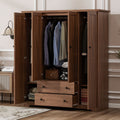4 Door Wardrobe Armoire Closet With 2 Drawers Brown Clothing Storage Cabinet Organizer With Hanging Rod