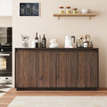 4 Door Wood Sideboard Buffet Wavy Vertical Texture Accent Cabinet With No Handle Design Freestanding Kitchen Storage Cabinet