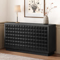 4 Door Wooden Storage Cabinet Buffet Cabient With 3D Geometric Doors Metal Trim Coffee Bar Table With Adjustable Shelf