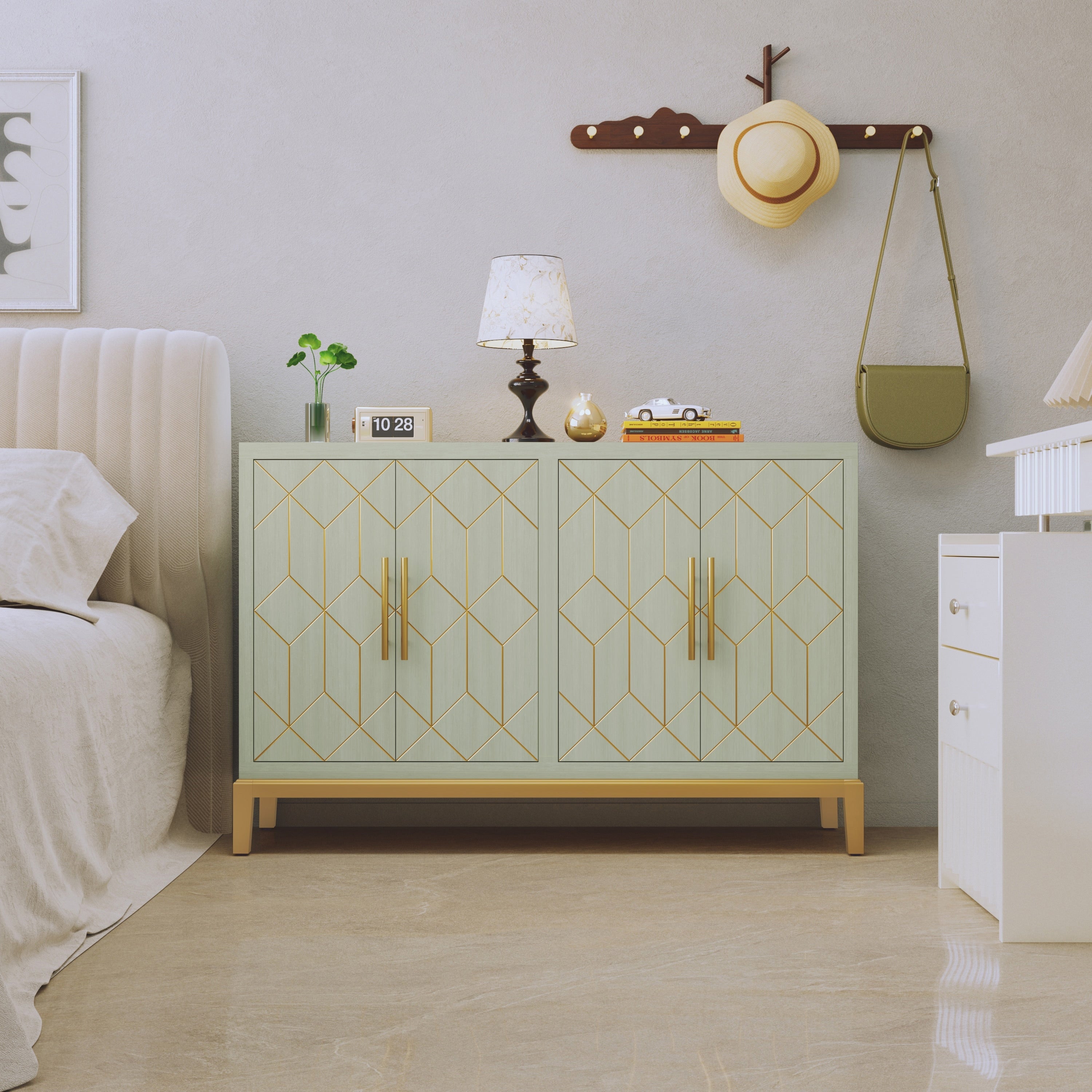 4 Doors Sideboard Buffet Cabinet With Gold Trim
