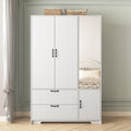 4 Doors Wardrobe Closet White Storage Cabinet With Mirror Minimalist Armoire Closet With Hanging Rod