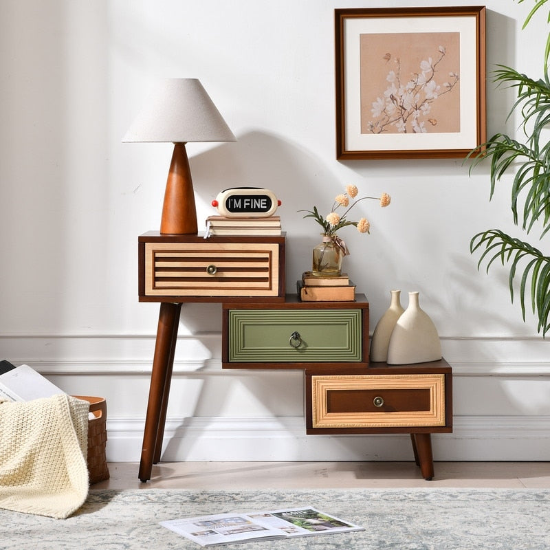 4 Drawer Cabinet With Artistic Mixed Materials