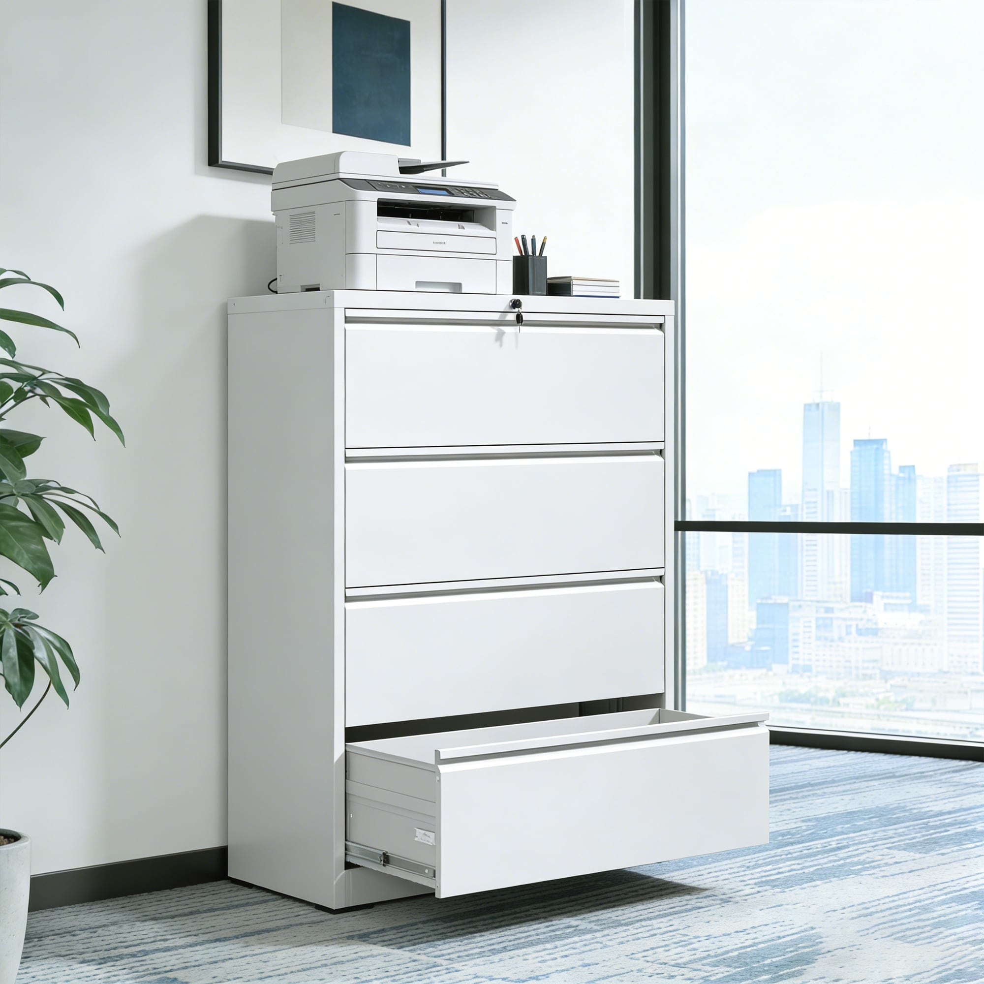 4 Drawer Lateral File Cabinet Heavy Duty Metal Filing Cabinet 35.4 Inch Wide Locking File Cabinet For Home Office