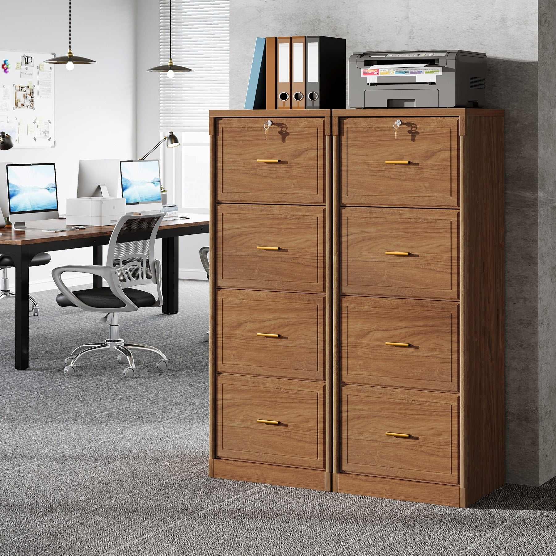 4 Drawer Wood File Cabinet With Lock For Home Office