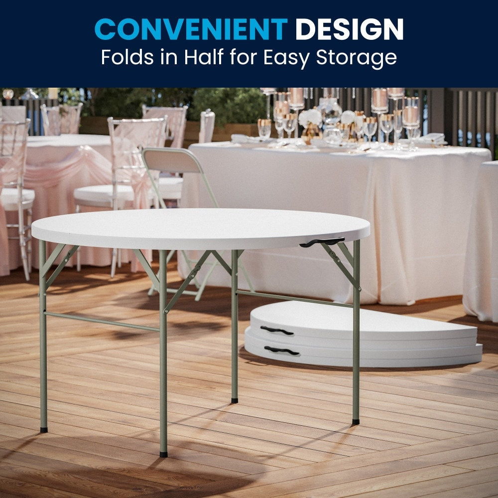 48 Inch Round Bi Fold White Table