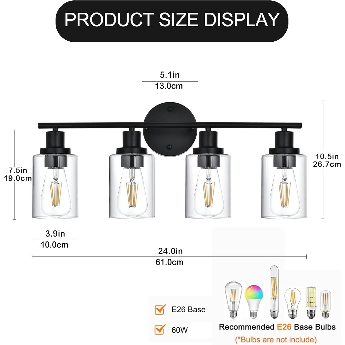 4 Light Bathroom Light Fixtures Brushed Nickel Modern Vanity Lights Over Mirror With Clear Glass Shade Bathroom Wall Lamp