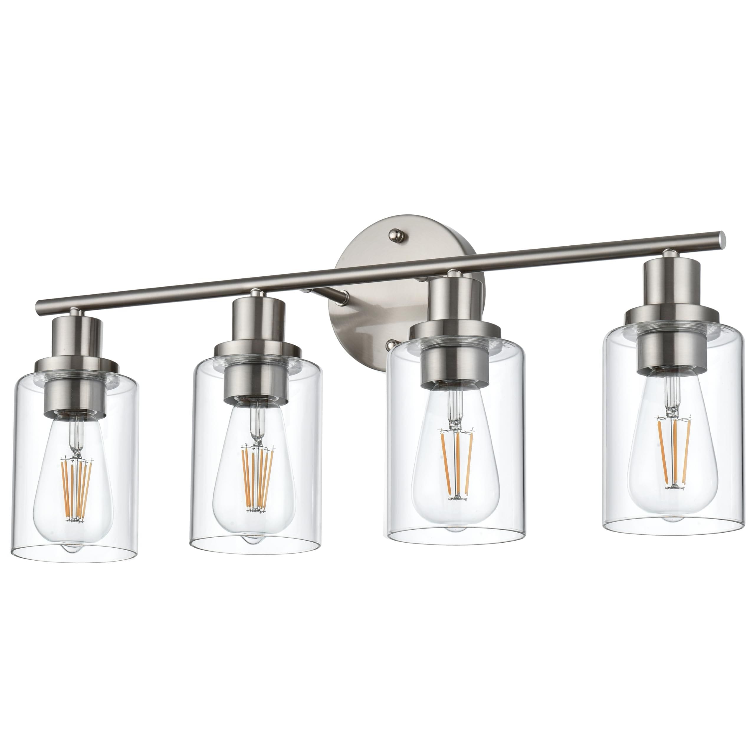 4 Light Bathroom Light Fixtures Brushed Nickel Modern Vanity Lights Over Mirror With Clear Glass Shade Bathroom Wall Lamp