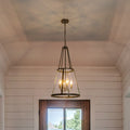 4 Light Black Farmhouse Clear Glass Drum Pendant Light