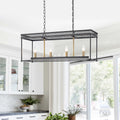 4 Light Black Industrial Rectangular Caged Chandelier Kitchen Island Dia.29.92 In