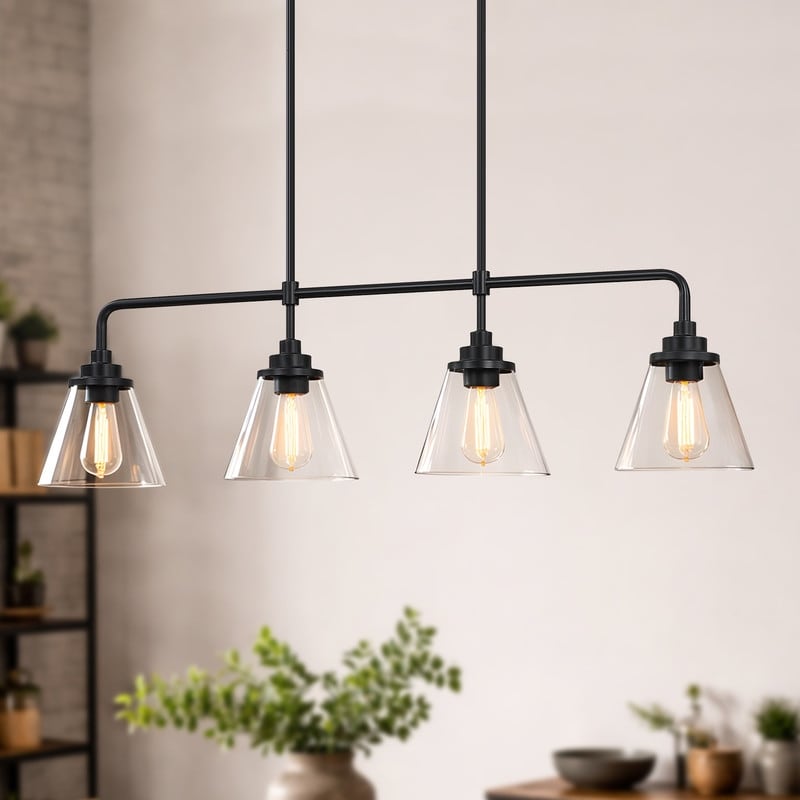 4 Light Black Kitchen Island Light Liner Chandelier 38.6 In. W