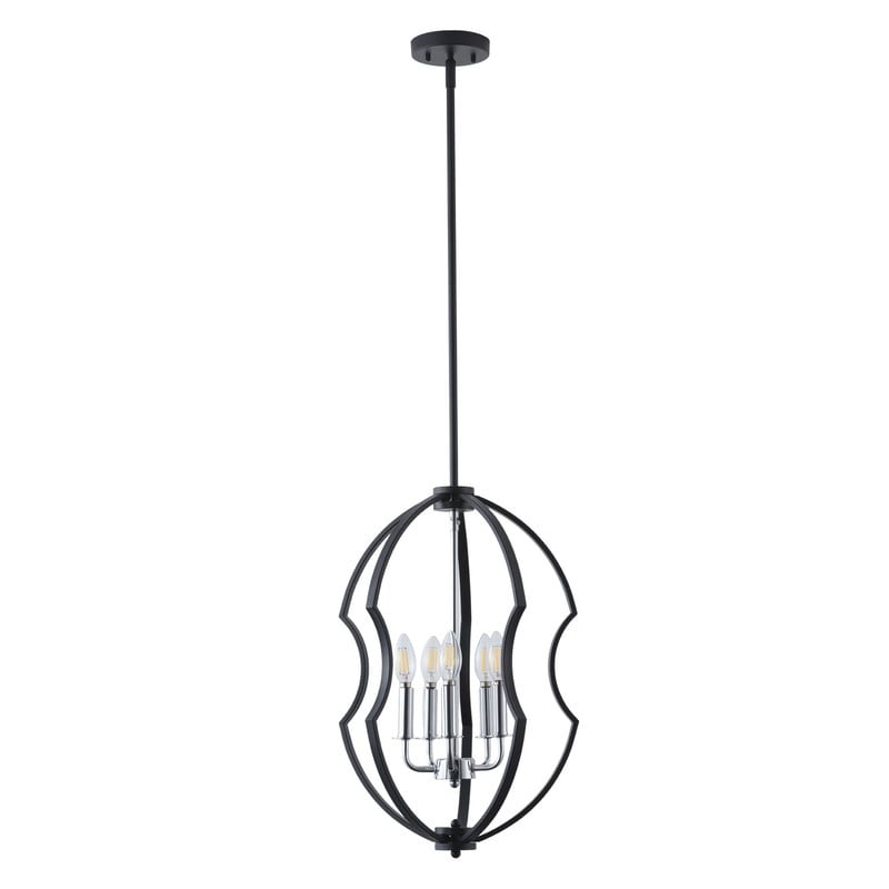 4 Light Black Modern Farmhouse Pendant Light With Open Cage Shade