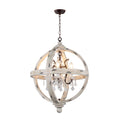 4 Light Candle Style Globe Chandelier In Withered White Wood Finish