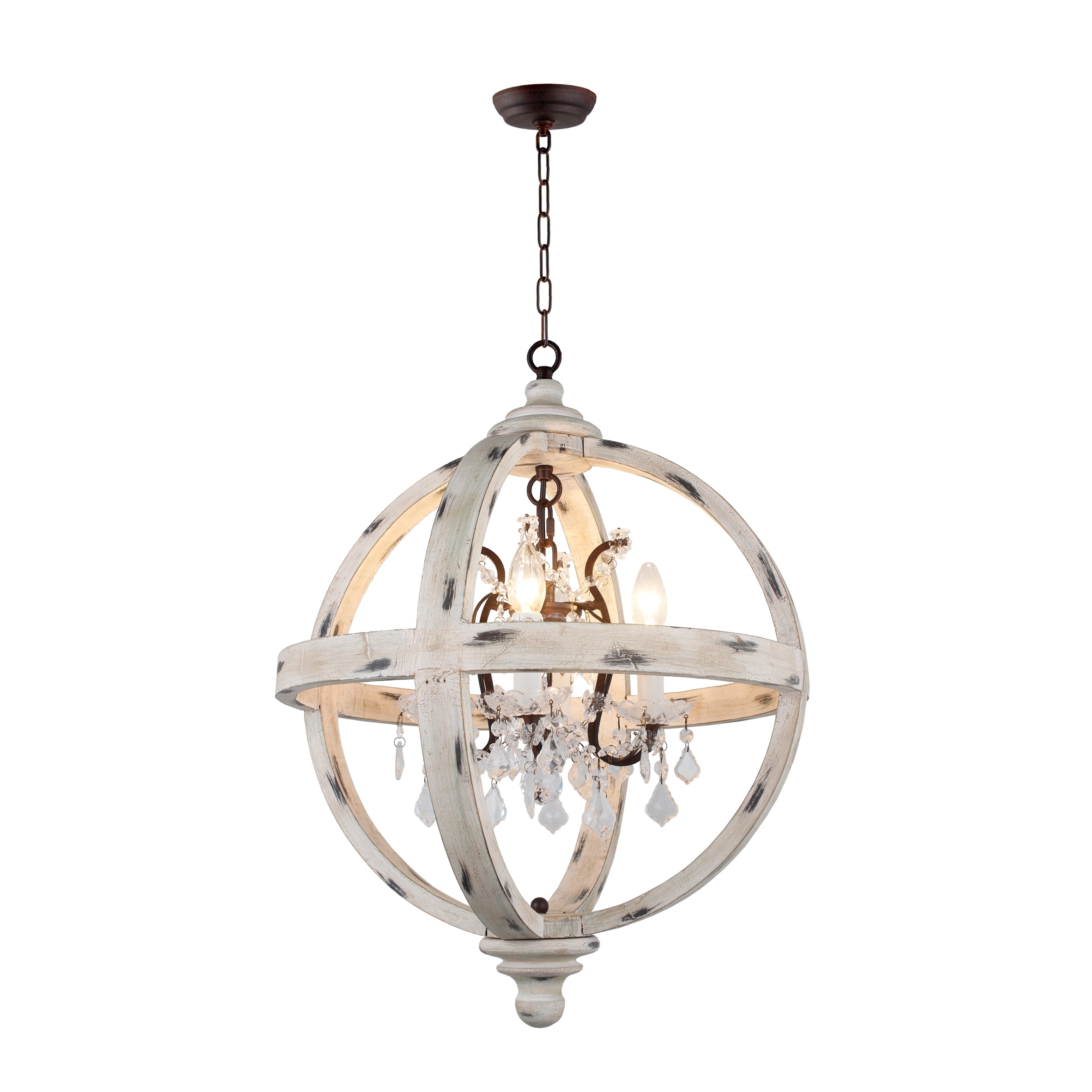 4 Light Candle Style Globe Chandelier In Withered White Wood Finish