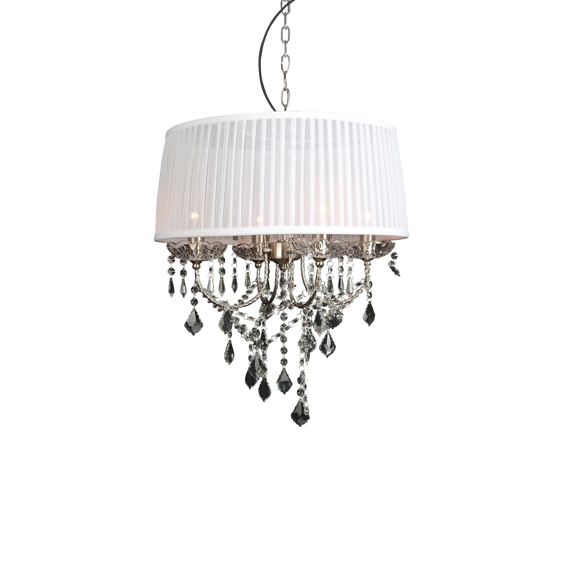 4 Light Chrome Chandelier With Crystals And A White Shade