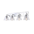 4 Light Chrome Metal Wall Sconce With Clear Glass Shades