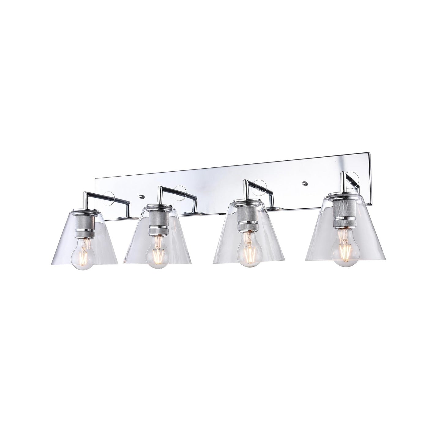 4 Light Chrome Metal Wall Sconce With Clear Glass Shades