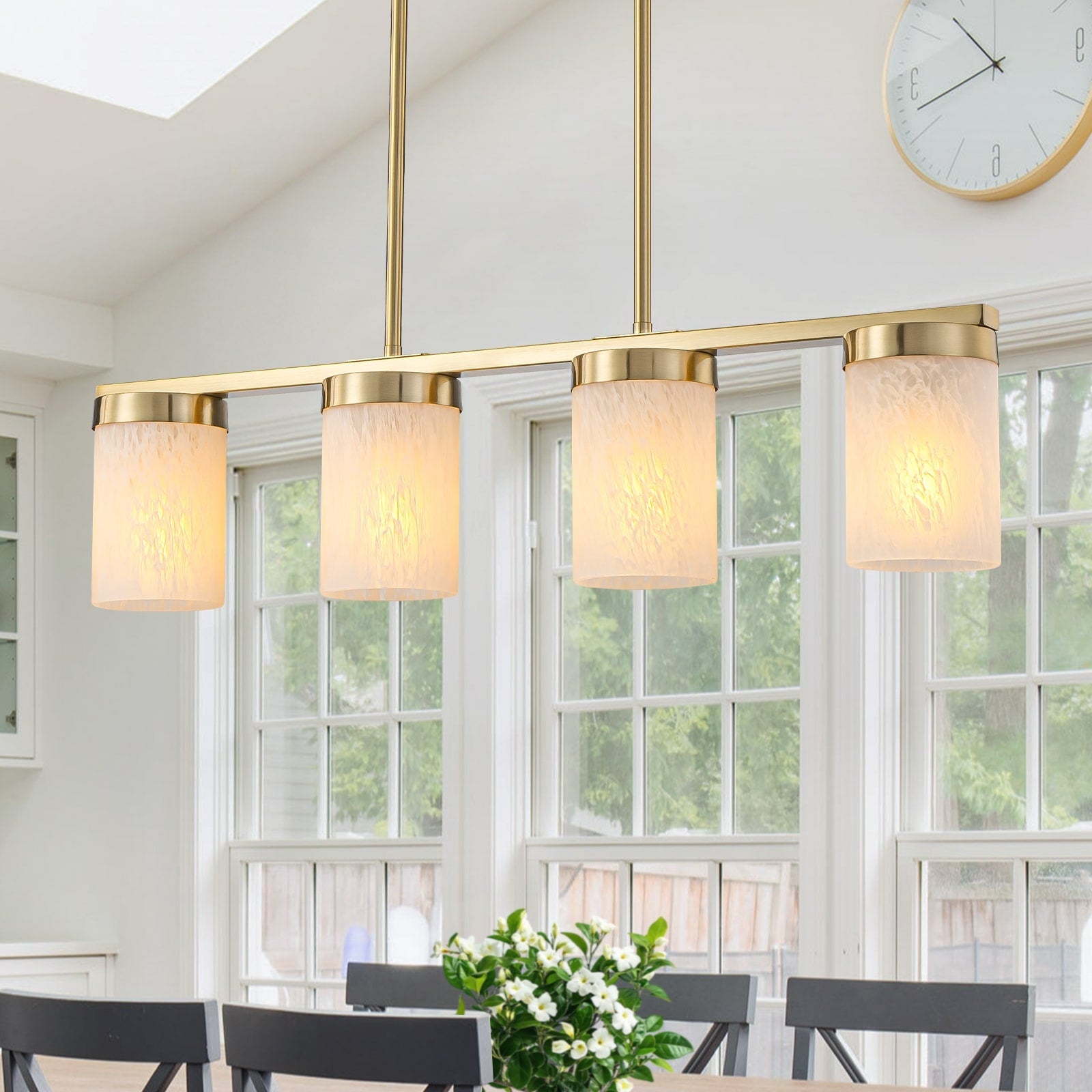 4 Light Faux Marble Glass Island Pendant Light Modern Kitchen Dia.28.94 In