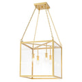4 Light Gold Lantern Pendant Chandelier With Clear Glass Panels W 18.11 In