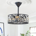 4 Light Hollow Out Crystal Drum Semi Flush Mount Ceiling Fan 18.1 In