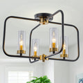 4 Light Industrial Black Metal Flush Mount Ceiling Light With Glass Tube Shade Dia.20.28 In