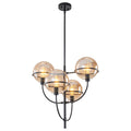 4 Light Industrial Matte Black Chandelier Amber Glass Globes Rustic Dia.23.62 In