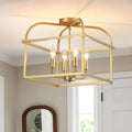 4 Light Iron Open Square Lantern Candle Semi Flush Mount 15In