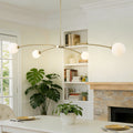 4 Light Linear Pendant Light With Modern Milky White Glass Globe Chandelier For Dining Room Kitchen Island Mid Century
