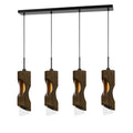 4 Light Metal Frame Pendant Fixture With Wooden And Glass Shades Brown
