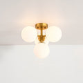 4 Light Mid Century Modern Sputnik Brushed Gold Matte Black Finish Semi Flush Mount Ceiling Light With Opal Glass Globes
