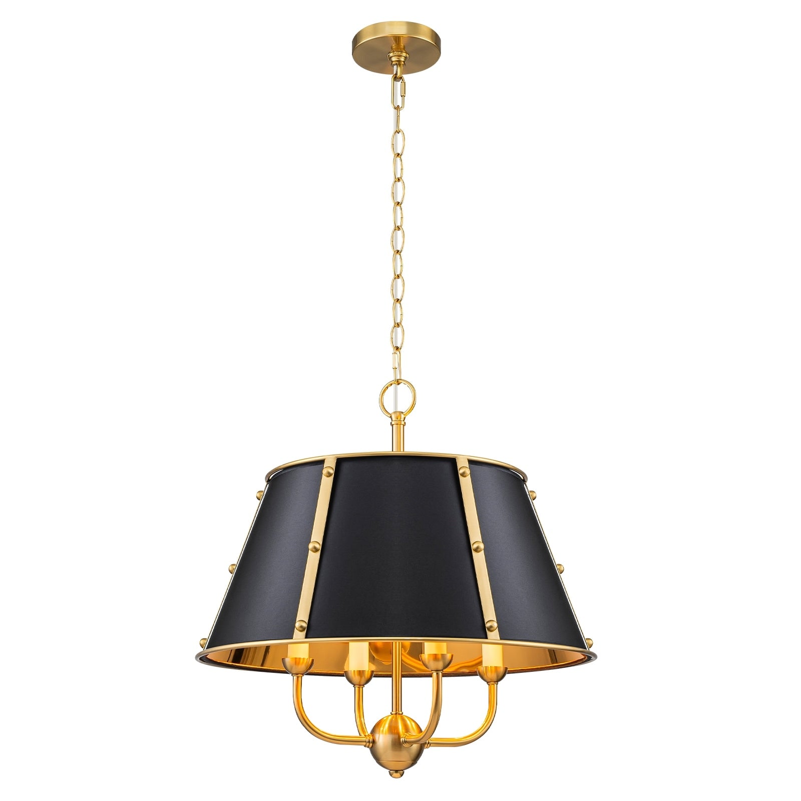 4 Light Modern Chandelier With Matte Black Gold Metal Shade Dia.19.57 In