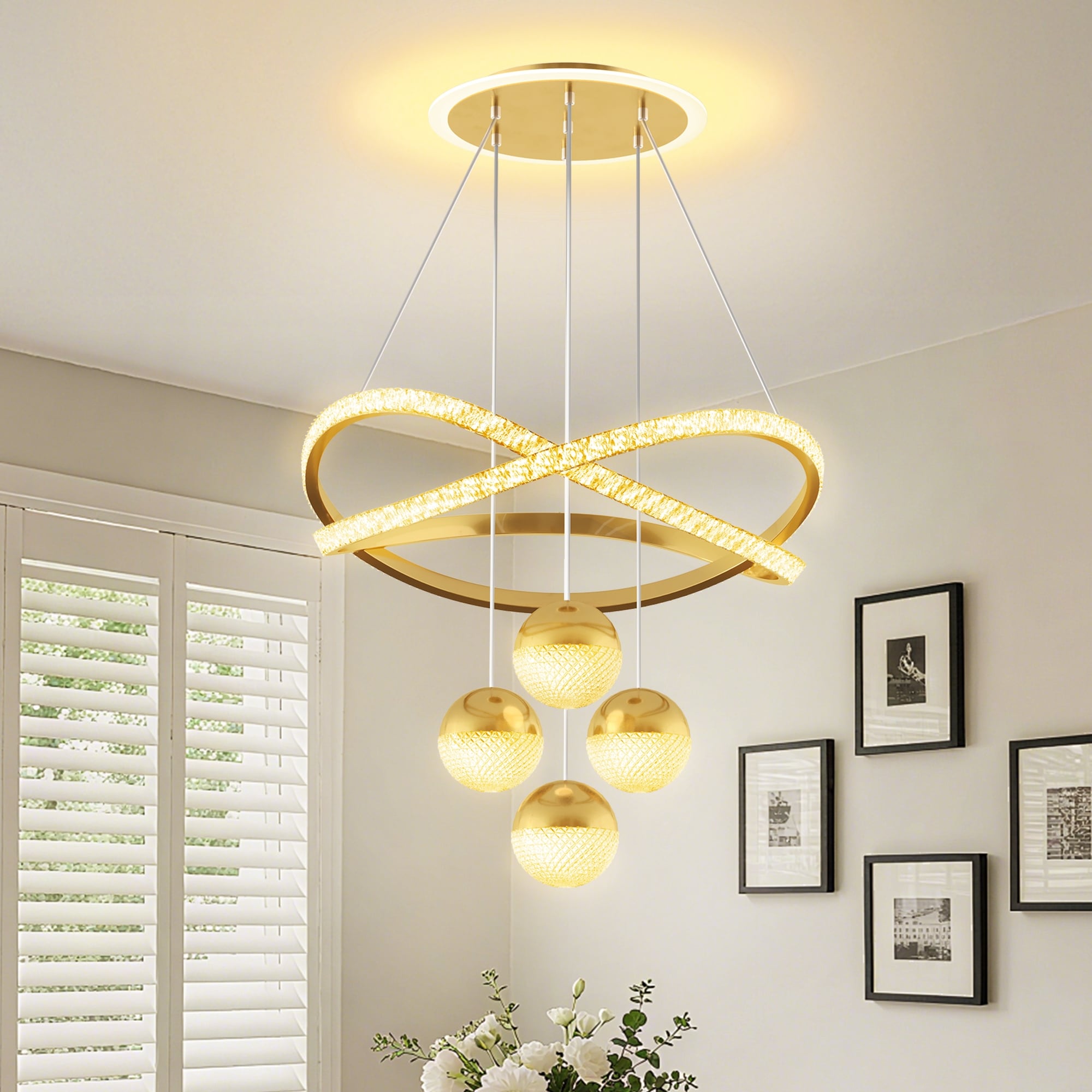 4 Light Modern Crystal Led Chandelier With Remote Control