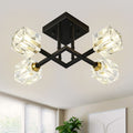 4 Light Modern Crystal Pendant Light Black Flush Mount Low Profile Chandelier Ceiling Light Fixture For Hall Balcony