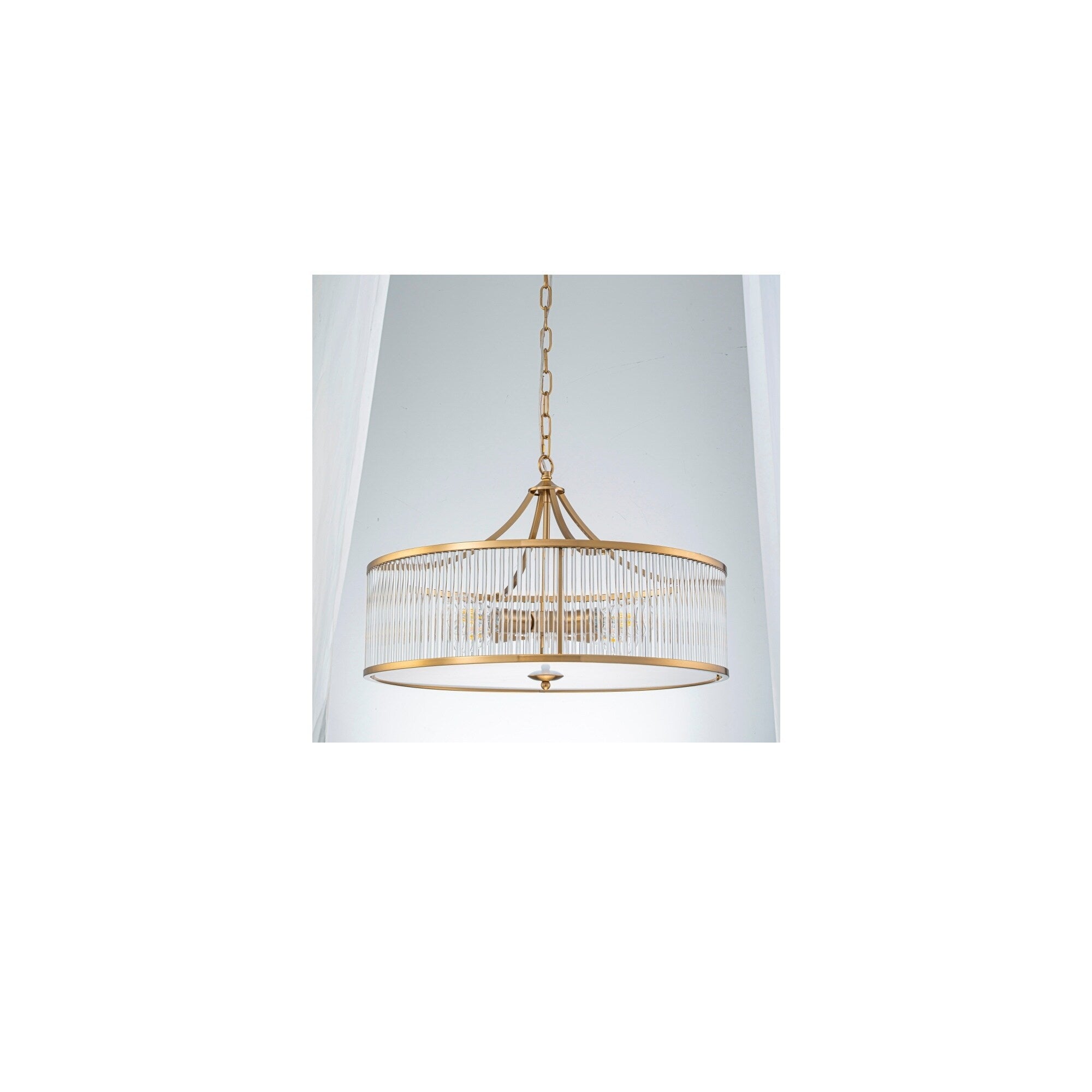 4 Light Modern Glam Brass Glass Drum Pendant For Dining Room Living Room 23.6 In. W X 13.4 In. H