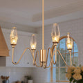 4 Light Modern Gold Chandelier Wavy Arm Pendant Light With Clear Glass Shades For Dining Room Living Room D23 X H12.5