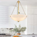 4 Light Modern Gold Inverted Pendant Chandelier Frosted Glass Dome Dia.19.69 In