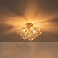 4 Light Modern Luxury Brushed Brass Iron Textured Glass Globe Flush Mount Ceiling Lighting For Living Dining Areas