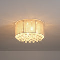4 Light Modern Luxury Textured Fabric Crystal Flush Mount With Crystal Droplets For Living Room 15.7 In. W X 8.7 In. H