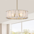 4 Light Modern Round Chandelier Trapezoidal Cloud Glass Panels Dining Dia.18.31 In