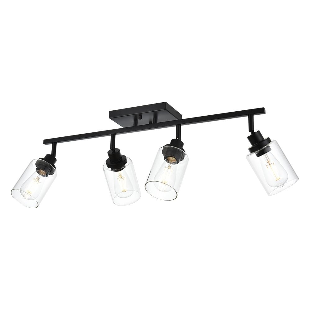 4 Light Track Lighting Kit Bathroom Light Fixtures Matte Black Ceiling Spotlight Fixture Clear Glass Shade