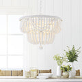 4 Light Washed White Empire Wood Beaded Chandelier 29.9 In