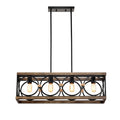 4 Light Bulb No Included Farmhouse Rectangle Pendant Light 31.6 Nature Wood Texture Chandeliers Metal Hanging Light Fixtures