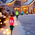 Set Of 4 Lighted Multi Color Jumbo C7 Bulb Christmas Pathway Marker Lawn Stakes N A